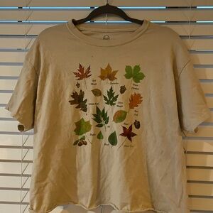 Beige Leaf Print Crop Top